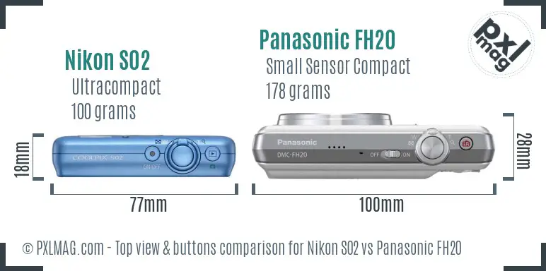 Nikon S02 vs Panasonic FH20 top view buttons comparison