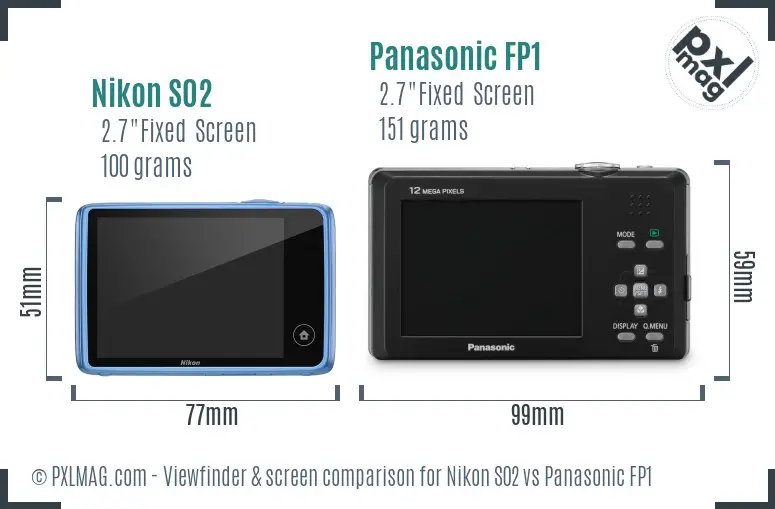 Nikon S02 vs Panasonic FP1 Screen and Viewfinder comparison