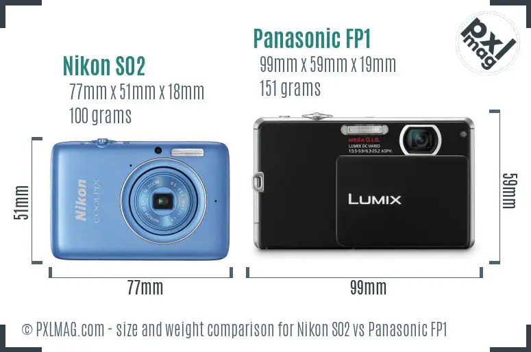 Nikon S02 vs Panasonic FP1 size comparison
