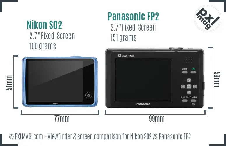 Nikon S02 vs Panasonic FP2 Screen and Viewfinder comparison