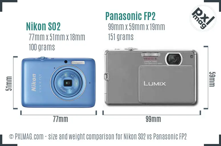 Nikon S02 vs Panasonic FP2 size comparison