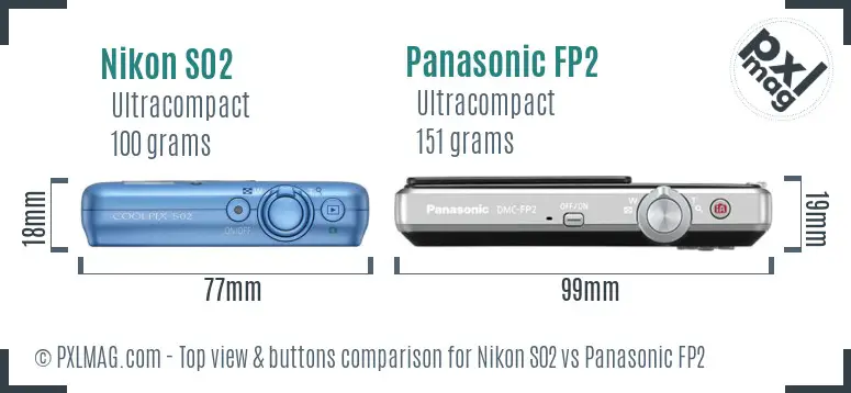 Nikon S02 vs Panasonic FP2 top view buttons comparison