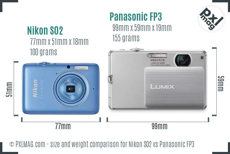 Nikon S02 vs Panasonic FP3 size comparison