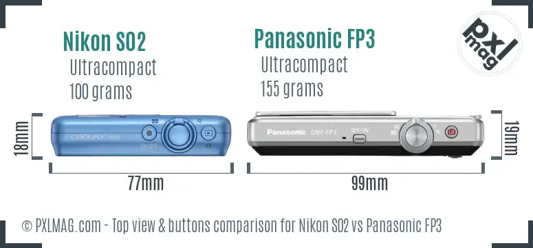 Nikon S02 vs Panasonic FP3 top view buttons comparison