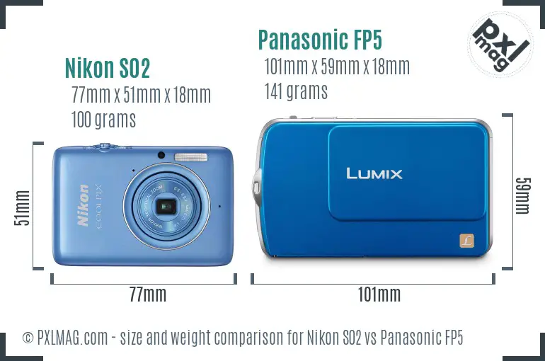Nikon S02 vs Panasonic FP5 size comparison