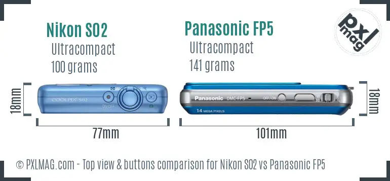 Nikon S02 vs Panasonic FP5 top view buttons comparison