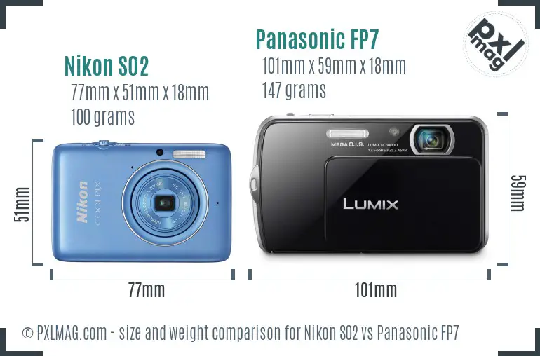 Nikon S02 vs Panasonic FP7 size comparison