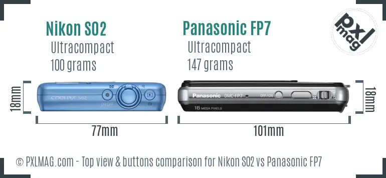 Nikon S02 vs Panasonic FP7 top view buttons comparison