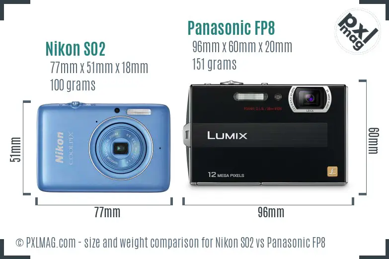 Nikon S02 vs Panasonic FP8 size comparison