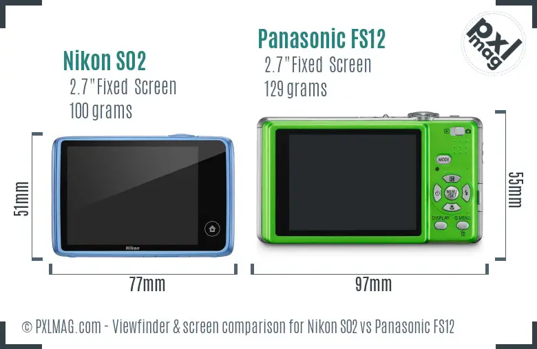 Nikon S02 vs Panasonic FS12 Screen and Viewfinder comparison