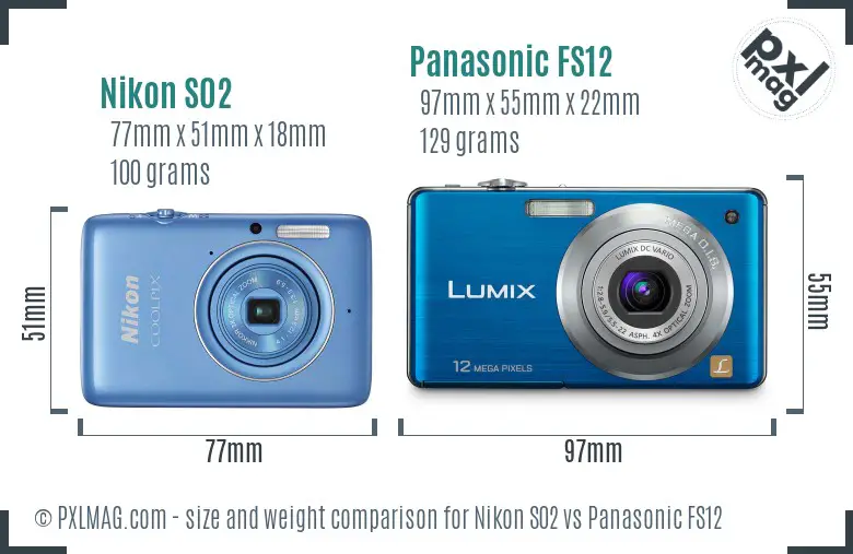 Nikon S02 vs Panasonic FS12 size comparison