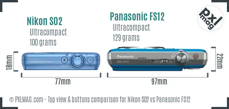 Nikon S02 vs Panasonic FS12 top view buttons comparison