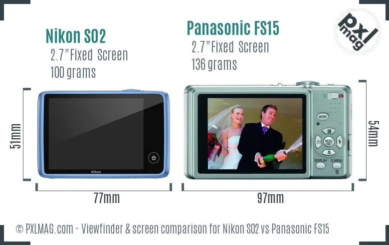 Nikon S02 vs Panasonic FS15 Screen and Viewfinder comparison