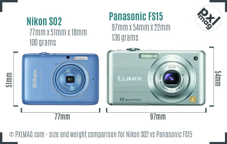 Nikon S02 vs Panasonic FS15 size comparison