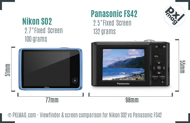 Nikon S02 vs Panasonic FS42 Screen and Viewfinder comparison