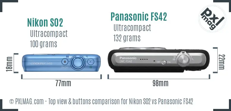 Nikon S02 vs Panasonic FS42 top view buttons comparison