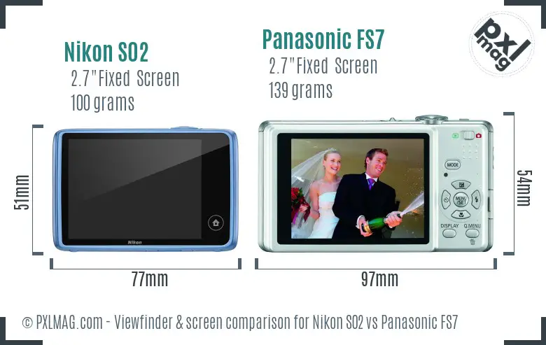 Nikon S02 vs Panasonic FS7 Screen and Viewfinder comparison