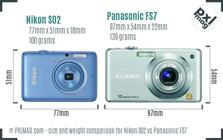 Nikon S02 vs Panasonic FS7 size comparison