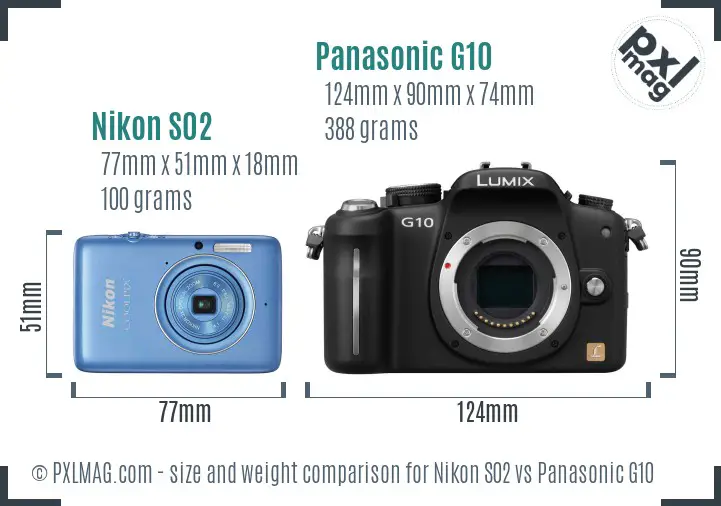 Nikon S02 vs Panasonic G10 size comparison