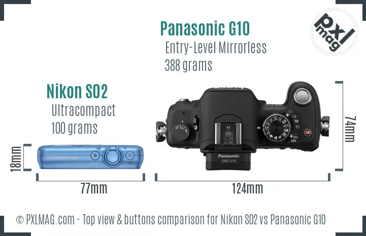Nikon S02 vs Panasonic G10 top view buttons comparison