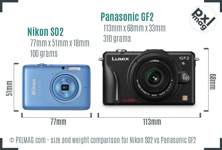 Nikon S02 vs Panasonic GF2 size comparison