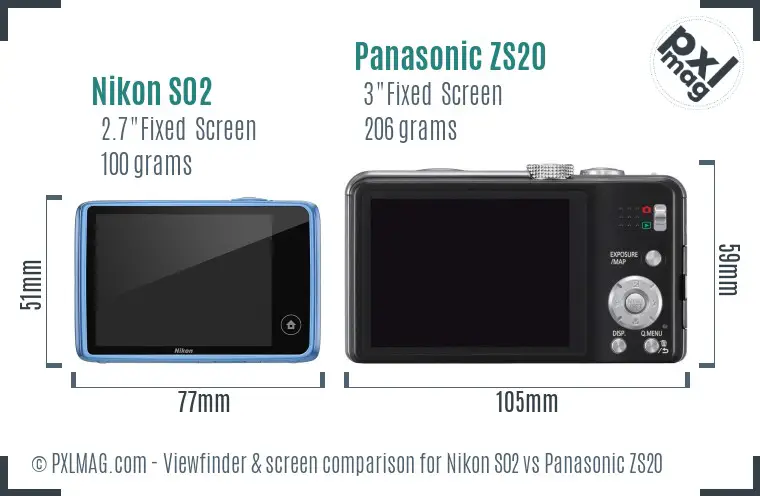 Nikon S02 vs Panasonic ZS20 Screen and Viewfinder comparison