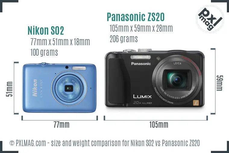 Nikon S02 vs Panasonic ZS20 size comparison