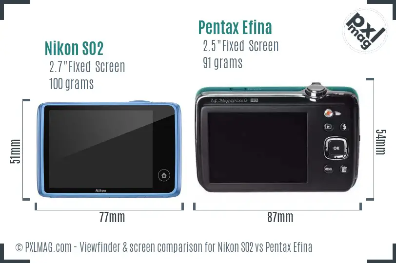 Nikon S02 vs Pentax Efina Screen and Viewfinder comparison