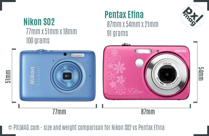 Nikon S02 vs Pentax Efina size comparison