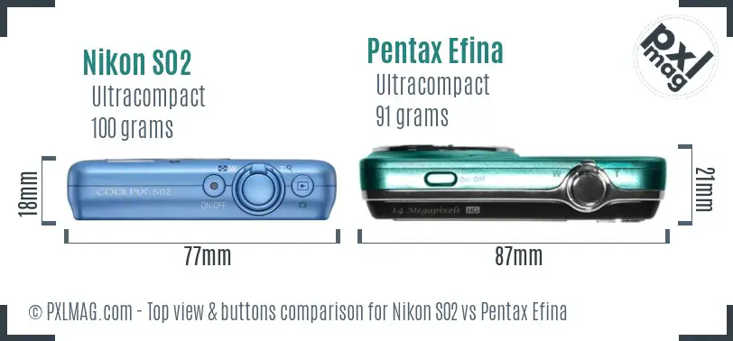 Nikon S02 vs Pentax Efina top view buttons comparison