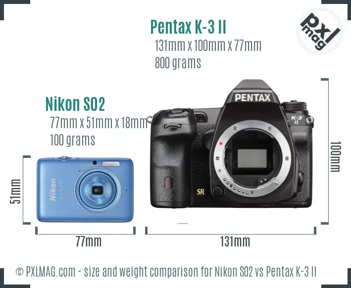 Nikon S02 vs Pentax K-3 II size comparison