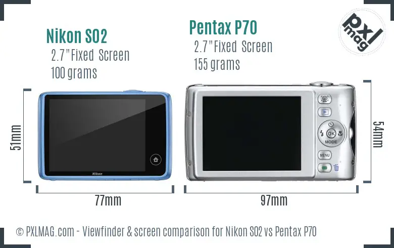 Nikon S02 vs Pentax P70 Screen and Viewfinder comparison