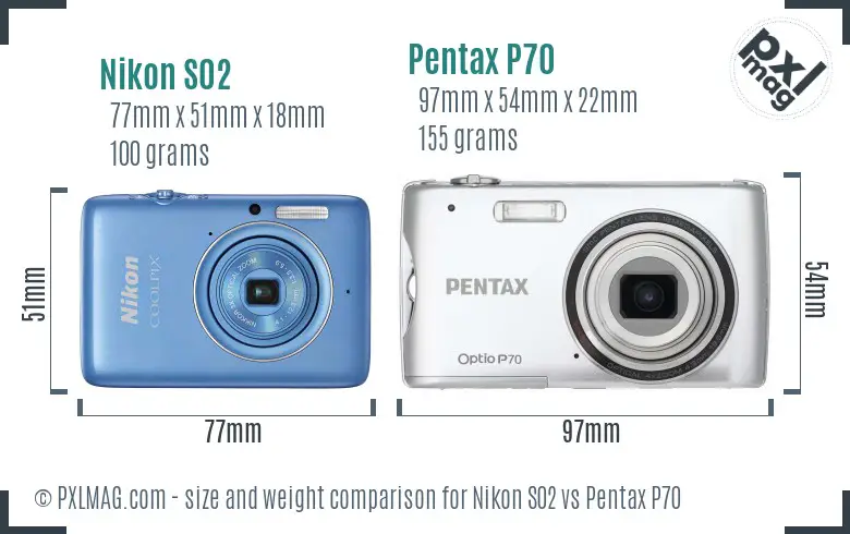 Nikon S02 vs Pentax P70 size comparison