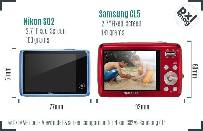 Nikon S02 vs Samsung CL5 Screen and Viewfinder comparison Nikon S02 vs Samsung CL5 Screen and Viewfinder comparison