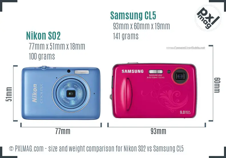 Nikon S02 vs Samsung CL5 size comparison Nikon S02 vs Samsung CL5 size comparison