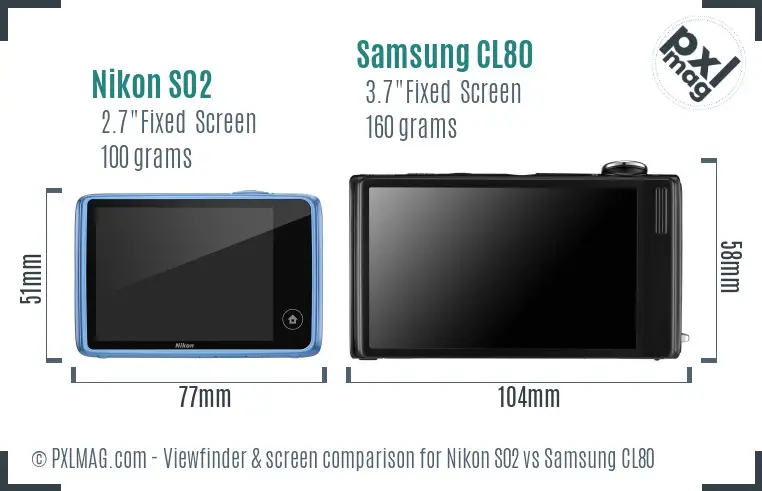 Nikon S02 vs Samsung CL80 Screen and Viewfinder comparison