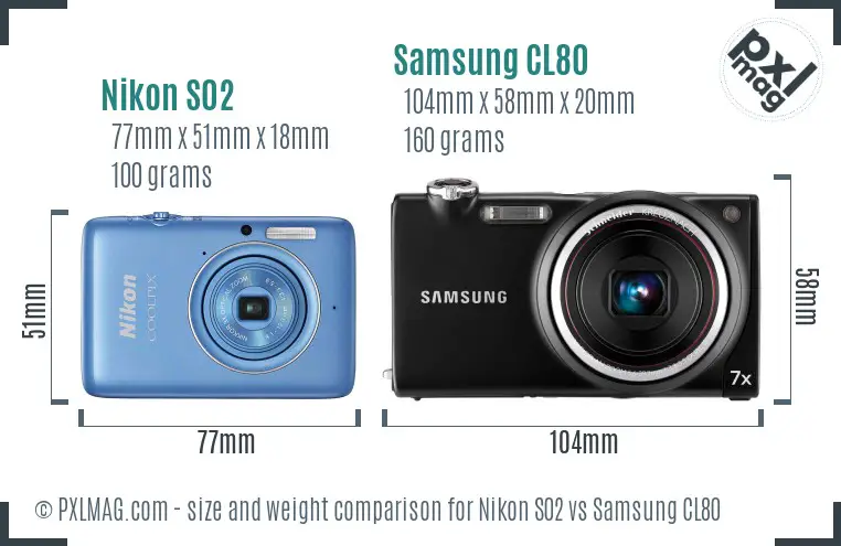 Nikon S02 vs Samsung CL80 size comparison