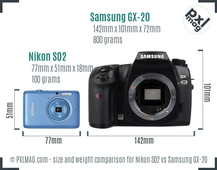 Nikon S02 vs Samsung GX-20 size comparison
