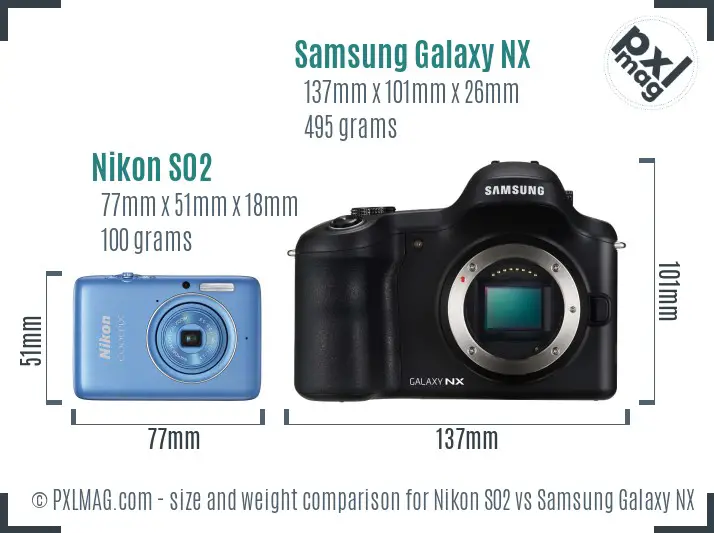 Nikon S02 vs Samsung Galaxy NX size comparison
