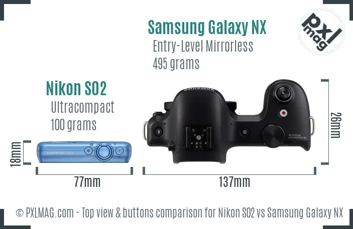 Nikon S02 vs Samsung Galaxy NX top view buttons comparison
