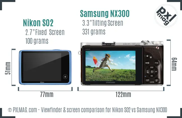 Nikon S02 vs Samsung NX300 Screen and Viewfinder comparison