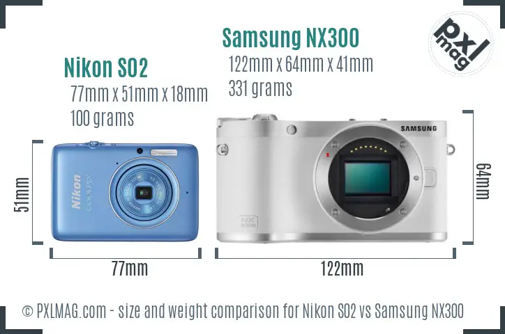 Nikon S02 vs Samsung NX300 size comparison
