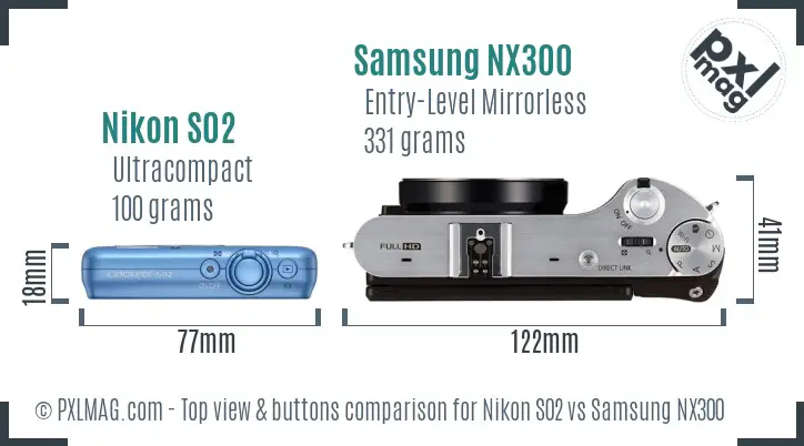 Nikon S02 vs Samsung NX300 top view buttons comparison