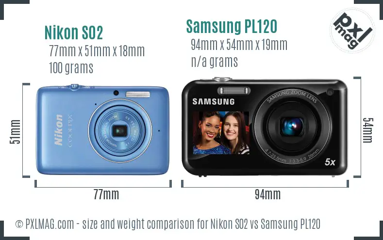 Nikon S02 vs Samsung PL120 size comparison Nikon S02 vs Samsung PL120 size comparison