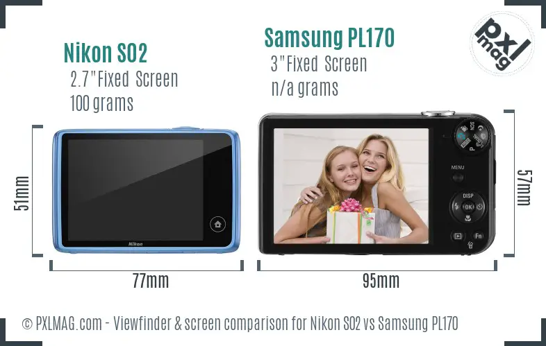 Nikon S02 vs Samsung PL170 Screen and Viewfinder comparison