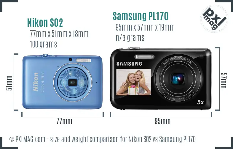 Nikon S02 vs Samsung PL170 size comparison