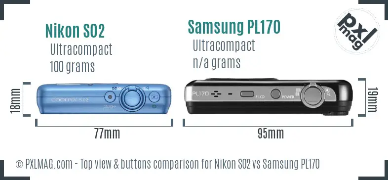 Nikon S02 vs Samsung PL170 top view buttons comparison
