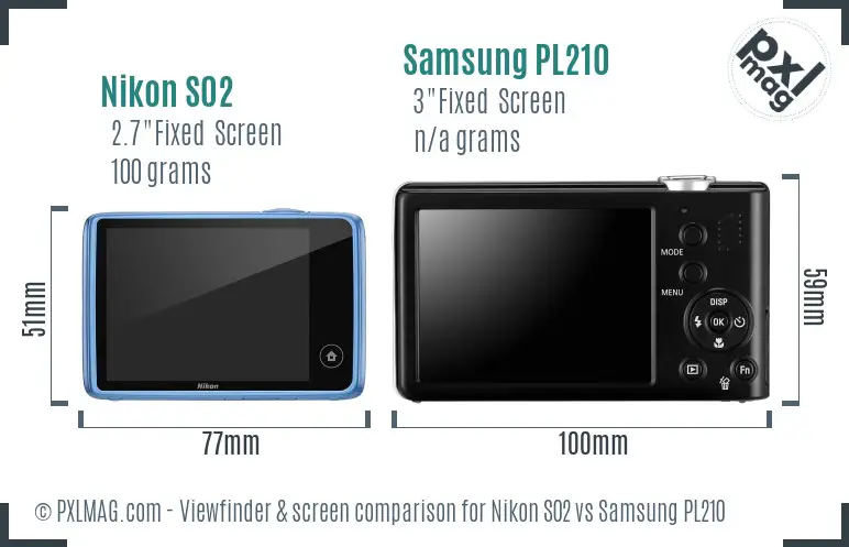 Nikon S02 vs Samsung PL210 Screen and Viewfinder comparison
