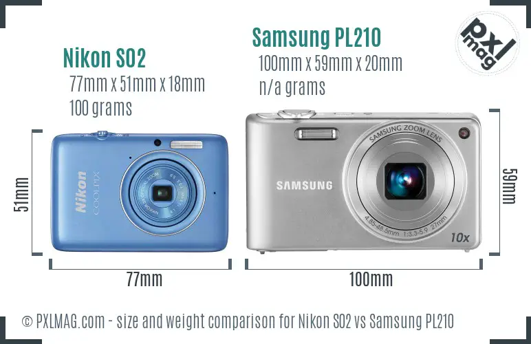 Nikon S02 vs Samsung PL210 size comparison