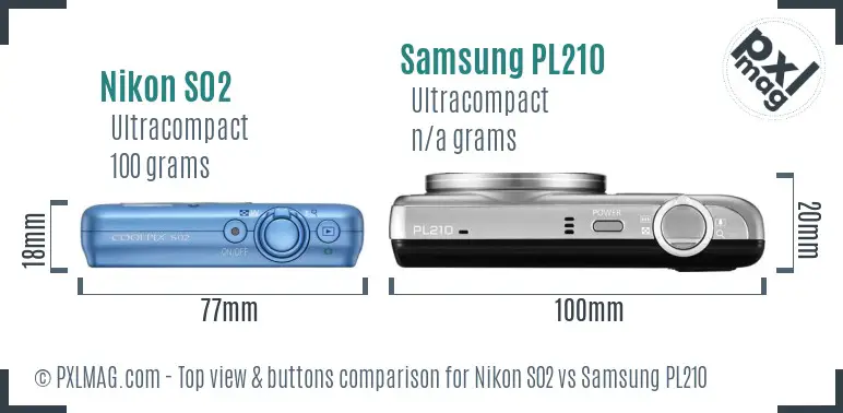 Nikon S02 vs Samsung PL210 top view buttons comparison